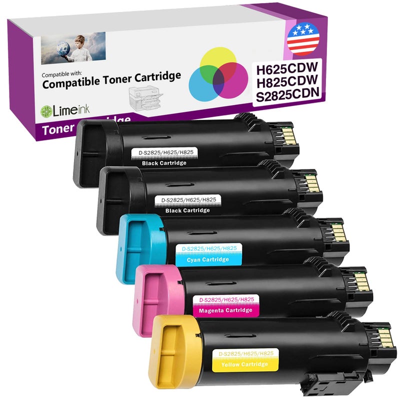 Limeink Compatible Toner Cartridge Replacement for Dell H625cdw Toner H825cdw for Dell S2825cdn High Yield Laser Cartridges H625 H825 s2825 Ink 5 Pack 2 Black 1 Cyan 1 Yellow 1 Magenta - Image 1